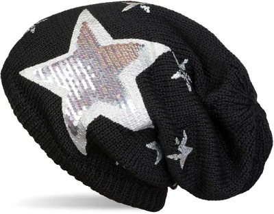 Produktbild von styleBREAKER warme Feinstrick Beanie Mütze mit All Over Vintage Stern Print, Pailletten Stern und sehr weichem Fleece Innenfutter 04024091