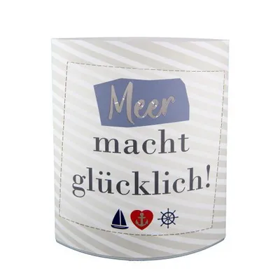 Produktbild von 1x Dekoleuchte (LED), Ellipse, "Meer", Spruch, gestreift, Papier, creme, L. 6 cm, B. 13 cm, H. 16 cm