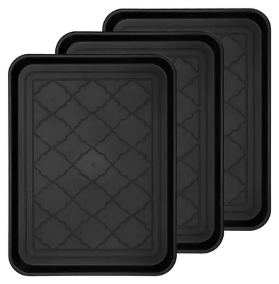 Produktbild von 3 Stück Schuhabtropfschalen, 42 x 32 x 3 cm, Schuhablage aus Kunststoff, Schuhwanne, Schuhmatte, Abtropfmatte, Schwarz