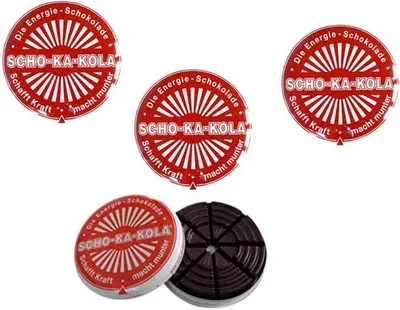 Image de SCHO KA KOLA la boîte avec 16 coins chocolat noir 100g pack de 4