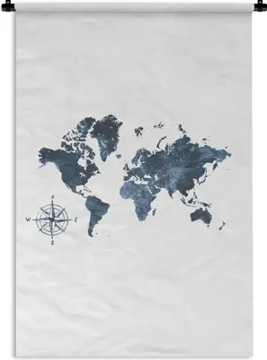 Produktbild von MuchoWow® Wandteppich Wandbehang Weltkarte - Kompass - Glitzer 120x180 cm Tapisserie Dekoration Wandtuch - Schlafzimmer - Dekorationen für das Haus