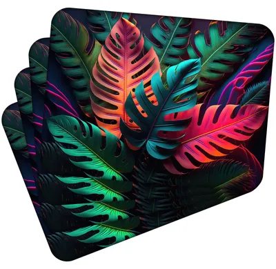 Obrázok produktu pre Sada 4 podtáciek z korku – Tropical Leaves 1 – 30 x 40 cm – odolné voči teplu a ľahko umývateľné, s korkovou zadnou stranou