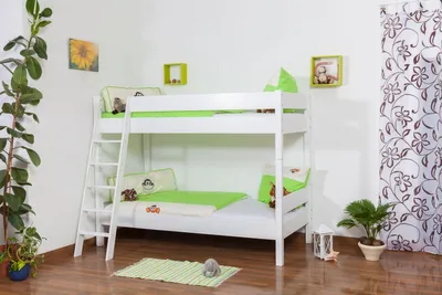 Produktbild von Kinderbett Etagenbett Johann Buche Vollholz massiv weiß lackiert  inkl. Rollrost - 90 x 200 cm, teilbar