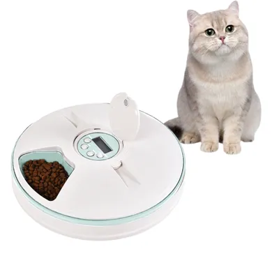Produktbild von Futterautomaten, automatischer Katzen-Futterstation, 128ml x 6, Nass/Trockenfutter, 6 Mahlzeiten, mit Musikfunktion & kabellosem Design