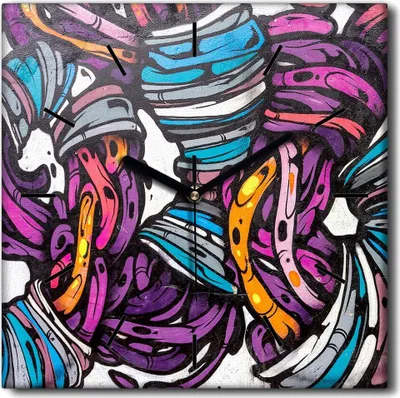 Produktbild von Coloray Uhr auf Leinwand 30x30 cm Wand Uhr Dekoration Wohnzimmer Segeltuch schwarze Hände -City Street Graffiti.