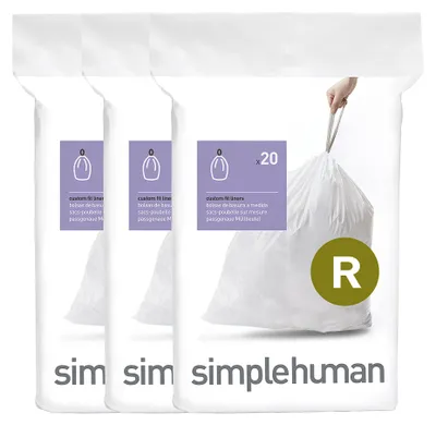 Obrázok produktu pre simplehuman Vrecia na odpadky na mieru, balenie 3 x 20 ks (60 vriec), kód R, 10 litrov; CW0253