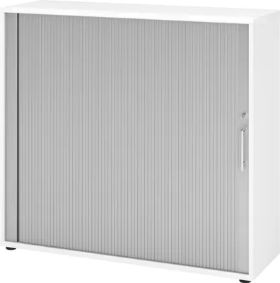 Produktbild von bümö Rollladenschrank office - 3 Ordnerhöhen - Griff: Relinggriff (Kunststoff), Nachbildung: Weiß/Silber