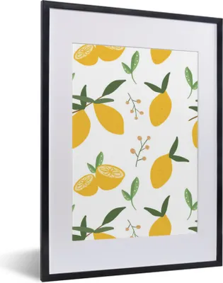 Produktbild von MuchoWow® MuchoWow® Gerahmtes Poster Zitrone - Muster - Abstrakt 30x40 cm - Poster mit zchwarzem Bilderrahmen - Wandposter Schlafzimmer