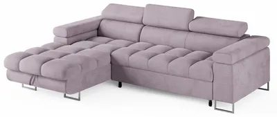 Image de ECKSOFA CLOUD, modèle d'angle, tissu velours rose clair, avec fonction couchage et coffre de rangement
