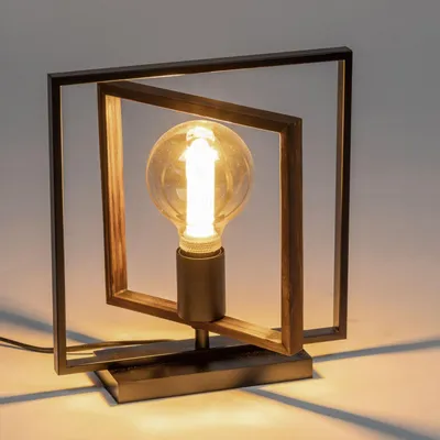 Produktbild von Tischlampe HOLZRAHMEN H. 29cm, quadratisch, schwarz aus Metall mit Holz Formano