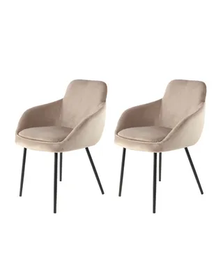 Produktbild von QIYANO Wohnzimmerstuhl 2er-Set Taupe, Samt, Küche, Retro, Armlehne Esszimmer