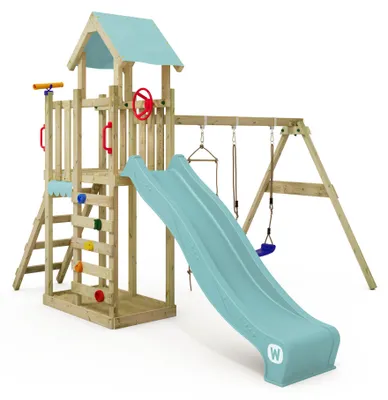 Produktbild von Spielturm Wickey MultiFlyer Light mit Doppelschaukel und Rutsche, pastellblau