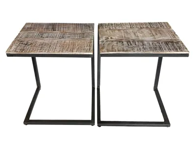 Produktbild von Couchtisch 2er Set B 40 H 51 cm Wohnzimmer-Tisch-Set Beistelltisch Atlanta Metall Gestell weiß gekälkt - altsilber