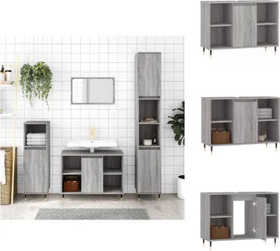 Immagine prodotto di vidaXL Mobile da bagno Grigio Sonoma 80x33x60 cm Materiale a base di legno - Lavabi da bagno