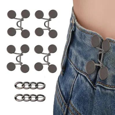 6er Set Taillenknöpfe für Jeans, Metall-Clips, Schwarz