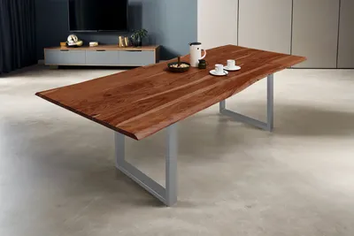 Produktbild von Esstisch Baumkante massiv Akazie nussbaum 280 x 100 silber MILO