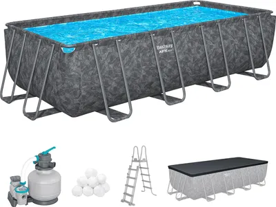 Produktbild von Bestway® APX365™ Winterfestes Frame Pool Komplett-Set mit Sandfilteranlage 549 x 274 x 132 cm, Marmor-Optik (Dunkel), eckig