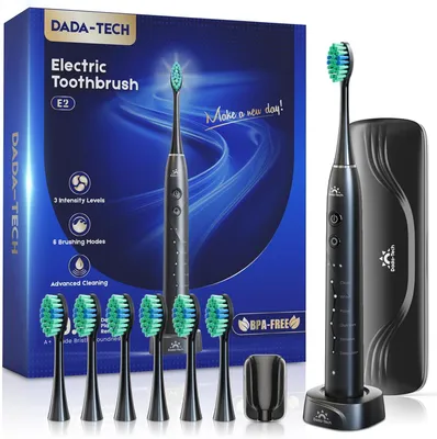 Obrázok produktu pre Elektrická sonická zubná kefka so 7 hlavicami, cestovným puzdrom, 6 režimami, 3 úrovňami intenzity, časovačom, certifikáciou IPX7 a dokovacou nabíjacou stanicou
