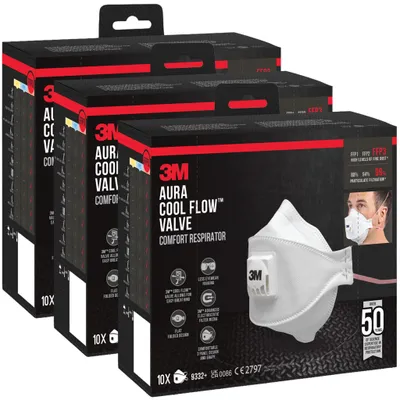Produktbild von 3M Aura 9332+ FFP3 Cool Flow Ventil Partikelmaske 3x10er Pack