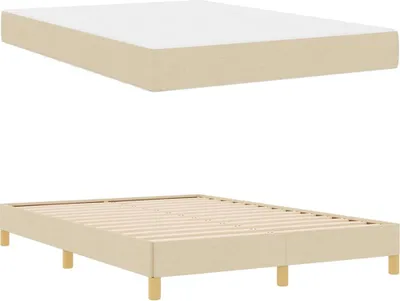 Zdjęcie produktu dla Łóżko Tapicerowane 140x200 Kremowe Dwuosobowe z Materacem do Sypialni