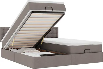 Produktbild von vidaXL Ottoman-Bett mit Matratzen Taupe 200x200 cm Stoff