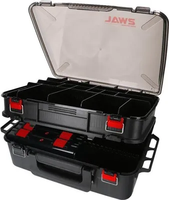 Productafbeelding van Apparatenkoffer - Visbox met dozen - Vismateriaal opbergen - Twee vakken met 5 dozen - 47x34x19cm - Zwart