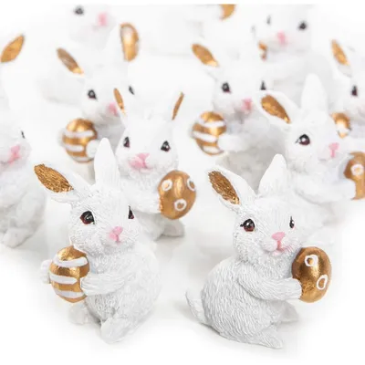 Produktbild von 12 mini Osterhasen weiß gold 4,5 cm kleines Ostergeschenk