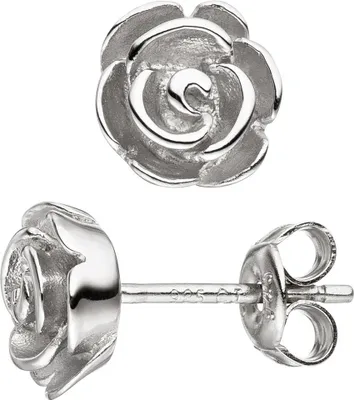 Produktbild von Paar Ohrstecker Rose Rosen aus 925 Silber mattiert Ohrringe Ohrschmuck für Damen