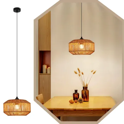 Image de ZMH Lampe à Suspension Vintage Lampe à Suspension de Table de Salle à Manger Lanterne Courte Design Lampe de Table de Salle à Manger 1 Flamme Rotin E27 Lampe à Suspension pour Chambre à coucher Lit Salon Couloir(ampoule non incluse)