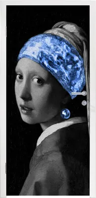 Produktbild von MuchoWow® Türtapete Selbstklebende Türfolie Mädchen mit einem Perlenohrring - Vermeer - Blau 95x235 cm Türposter Türaufkleber Klebefolie Türklebefolie - XXL-Poster - Türtapeten - Türplakaten