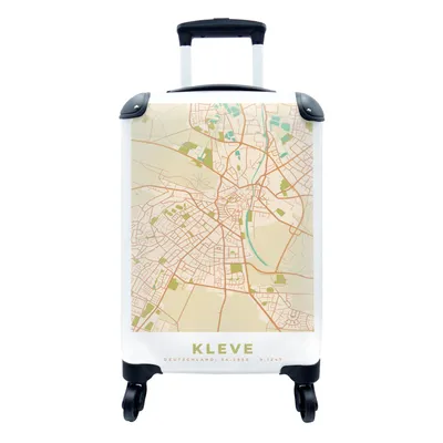 Produktbild von MuchoWow® Koffer Handgepäck Trolley Rollkoffer Kleine Reisekoffer mit 4 Rollen - Karte - Kleve - Stadtplan - Vintage - Cabin Size < 55x40x23 cm & 55x40x20 cm - Fotokoffer - Kabinenkoffer - Boardgepäck - Reise-Box - Reisekoffer - Reisegepäck - Koffer mit Bild - Trolley für Kinder