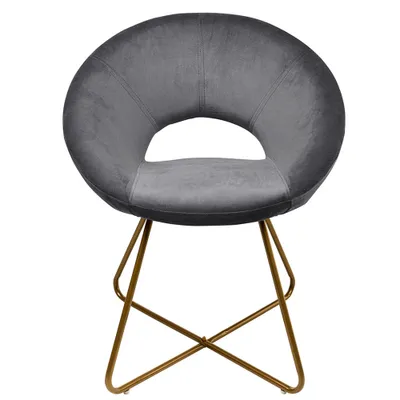 Obrázek produktu pro HOME DELUXE - Židle do jídelny sametové SELESA - Barva: šedá, potah: sametová látka, rám: zlatý, práškově lakovaný kov, max. 120 kg I Kulaté křeslo, kuchyňská židle, židle do obývacího pokoje, čalouněná židle, židle