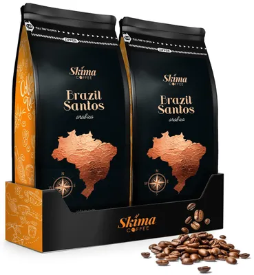 Obrázok produktu pre Zrnková káva 2 x 1 kg BRAZÍLIA SANTOS 100% Arabica čerstvo pražená + podtácka