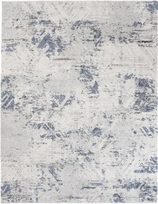 A flat lay of a rug with an abstract pattern.