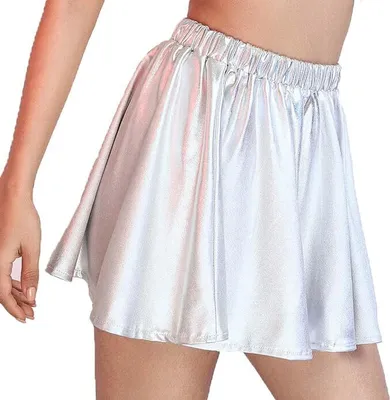 Produktbild von Damen Glänzender Faltenrock in Metallic-Optik, Mini Skater-Rock mit Elastischem Bund, Rave Party Rock, Tanz-Performance Kostüm für Frauen und Mädchen