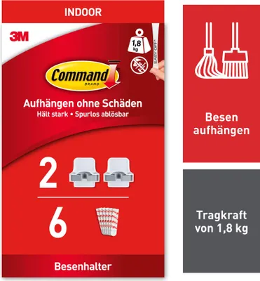 Produktbild von Command™ Besenhalter Wand selbstklebend, Besenhalterung, 2 Haken