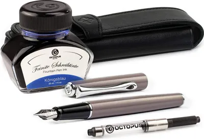 Image de Set de recharge Diplomat Traveller Taupe Grey avec étui en cuir, encre de bureau et convertisseur d'encre, épaisseur M