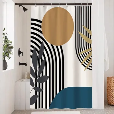 Produktbild von Duschvorhang 120 x 180 cm, blau abstrakt geometrisch, schimmelresistent, wasserdicht Polyester, mit 8 Haken