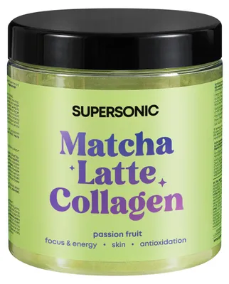 Produktbild von SUPERSONIC Matcha Latte Collagen Passionsfrucht 280 g – japanischer Matcha mit Fischkollagen & Kokosmilch, 20 Portionen