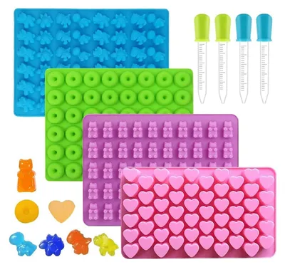 Produktbild von Gummibärchen Formen 4er-Pack Silikonform für Schokolade Gelee Eiswürfel mit 4 Pipetten | DIY Süßigkeiten Backen Küche