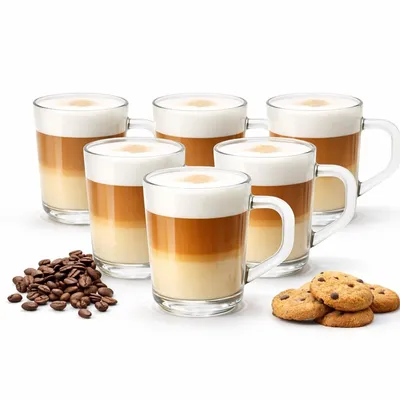 Produktbild von 6er Set Latte Macchiato Gläser mit Henkel 230 ml klare Latte Gläser & Cappuccino Gläser Kaffeegläser Teegläser Kaffee Gläser Gläser Set für Heiß-Kalt