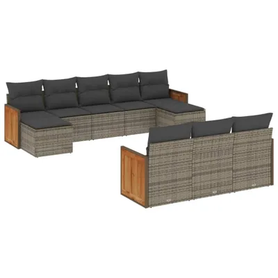 Produktbild von 10-tlg. Garten-Sofagarnitur mit Kissen Grau Poly Rattan
