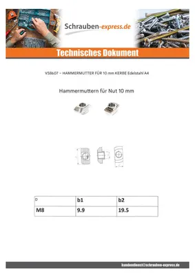 Produktbild von Muttern Hammer 9,9 x 19,5 M8 Edelstahl A2