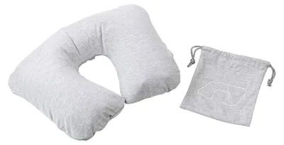 Produktbild von Reisekissen Nacken: Aufblasbares Nackenhörnchen mit abnehmbarem PolyBaumwolle-Bezug, grau (Reisekissen Nacken aufblasbar, Schlafhörnchen aufblasbar, Handgepäck)