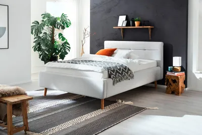 Produktbild von Meise Möbel Stauraumbett Lotte 140x200 cm | Bettkasten & Lattenrost | Webstoff Hellgrau | Holzfuß eichefarbig