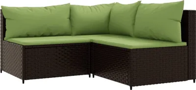 Produktbild von 3-tlg. Garten-Lounge-Set mit Kissen Braun Poly Rattan