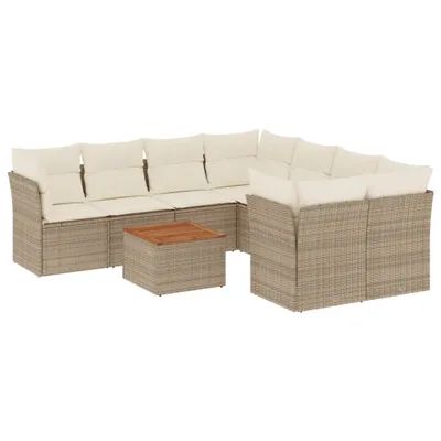 Produktbild von vidaXL 9-tlg. Garten-Sofagarnitur mit Kissen Beige Poly Rattan