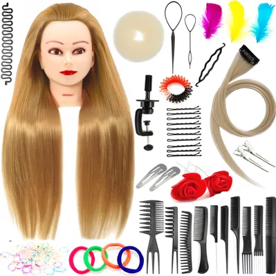 Obrázok produktu pre Ola tréninková hlava 70 cm blond, syntetické vlasy + rukojeť, kadeřnická hřebenová hlava, tréninková hlava