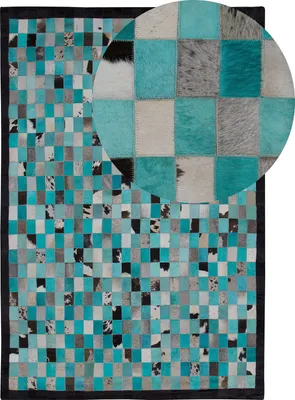 Produktbild von BELIANI Teppich Türkis mit Grau 140 x 200 cm aus Leder Patchwork Kariert Maschinengewebt Modern