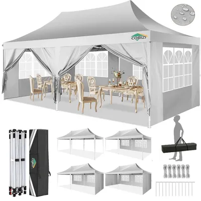 Zdjęcie produktu dla Pawilon składany 3x6m, biały, wykonany z materiału Oxford 210D, z ochroną UPF50+, regulowaną wysokością (300-320 cm) i wyposażony w 6 ścianek bocznych